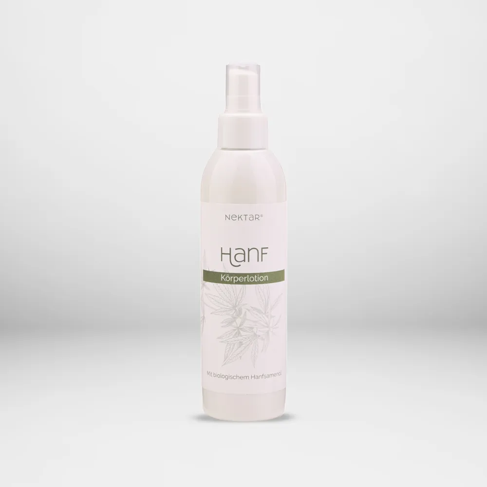 Hanf Körperlotion von Nektar in weißer Sprühflasche